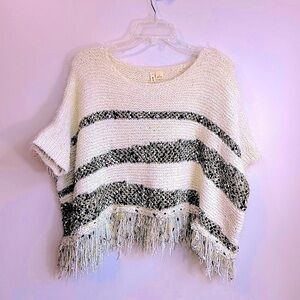 NWT Anthropologie Moth Ivory/Cream Crewneck Short Sleeve Poncho Sweater Size XS
